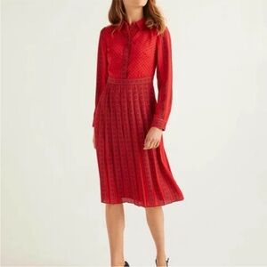 NWOT Boden Red Midi Dress with polka dot Patterned Detail
